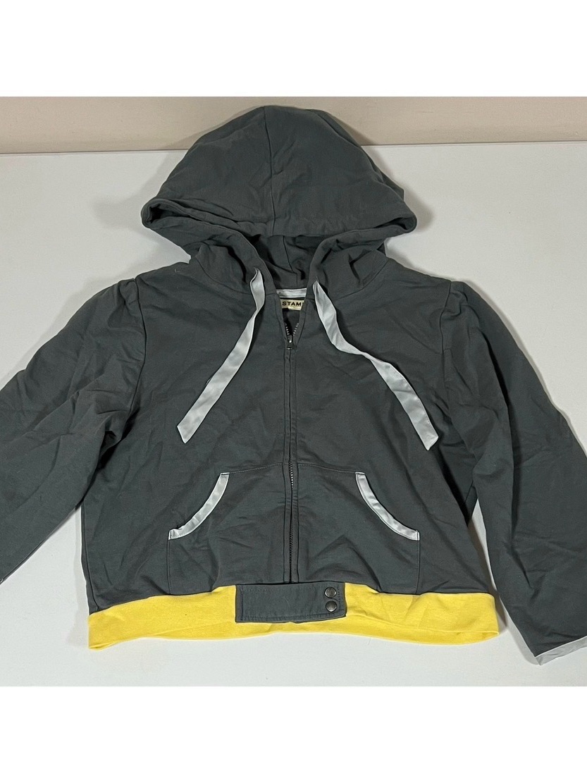 Stamp 10 Gray Grey Yellow Zipper Sweater Sweatshirt Hoodie Outerwear Size L